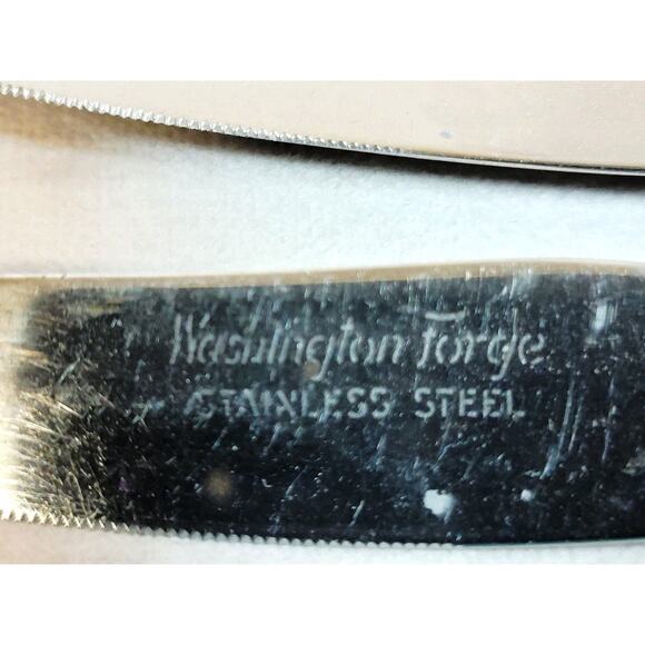 Vintage Washington Forge Dinner Knives With Wood Holder Set Of 5 - Picture 3 of 14